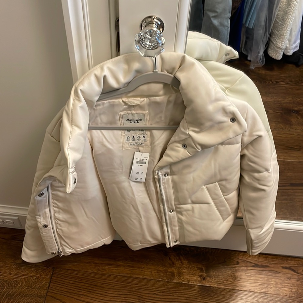White Abercrombie and Fitch leather jacket